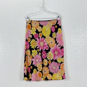 S.L.B. Y2K Floral Women's Skirt - Black, Pink, Orange 100% silk Size Small